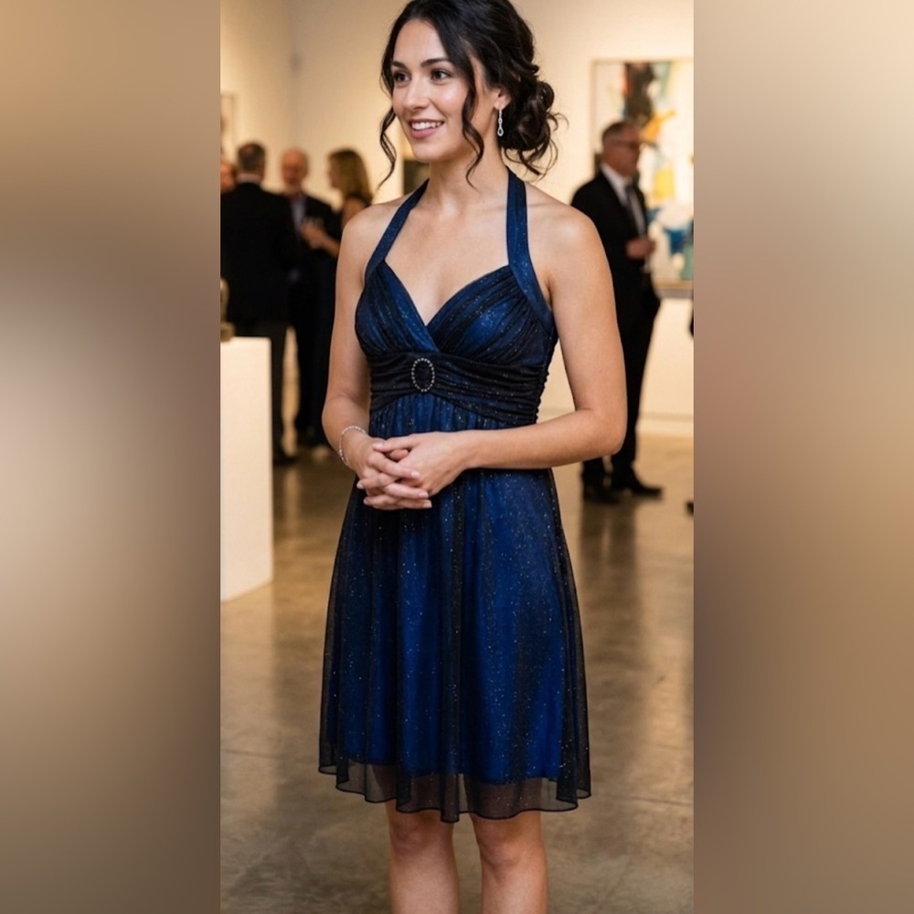 City Triangles Elegant Knee Length Black Halter Dress